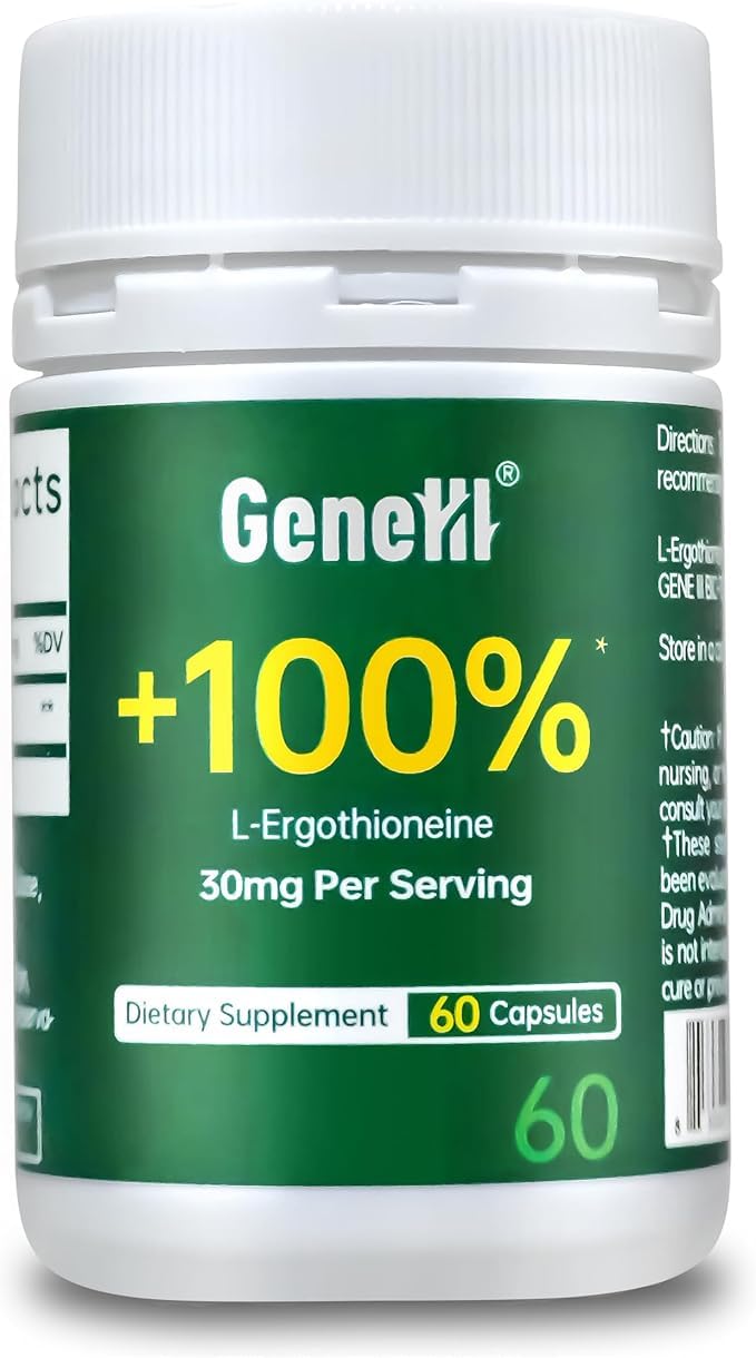 GENEIII ergothioneine bottle front for daily antioxidant support.