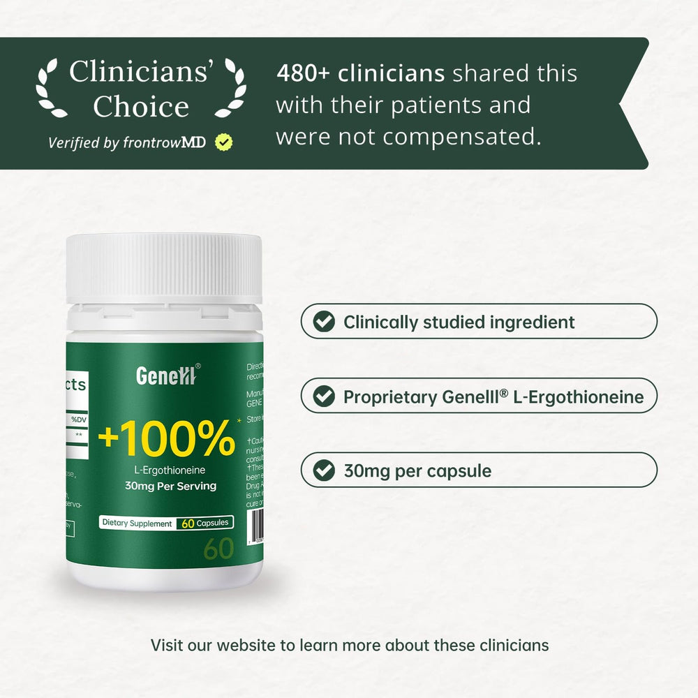 GENEIII ergothioneine bottle pour showing easy daily dosing.