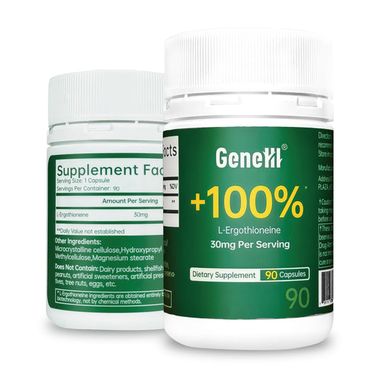 GENEIII Ergothioneine bottle pour demonstrates easy daily antioxidant support.