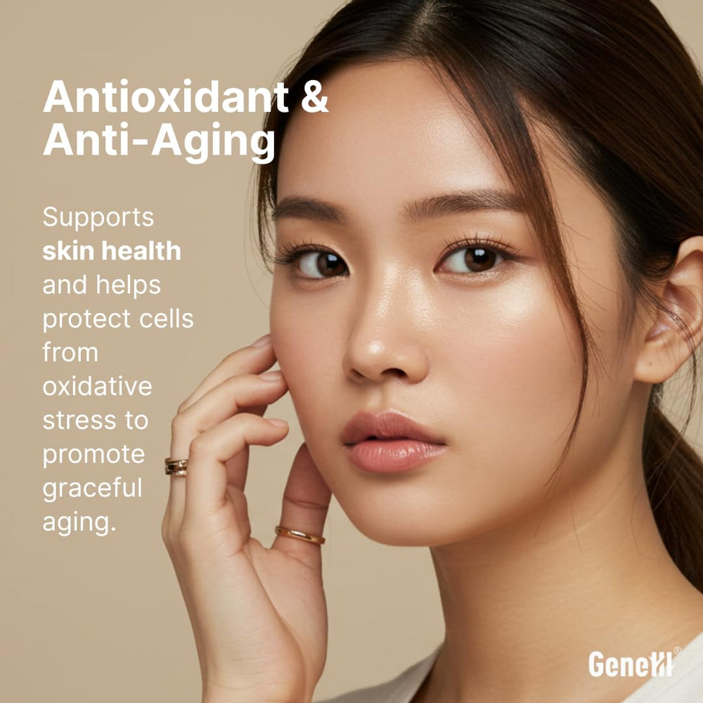 GENEIII L-Ergothioneine capsule in hand suggests a simple daily wellness ritual.