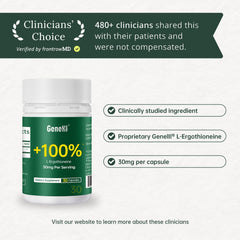 GENEIII ergothioneine label details highlighting purity and USA-made quality.