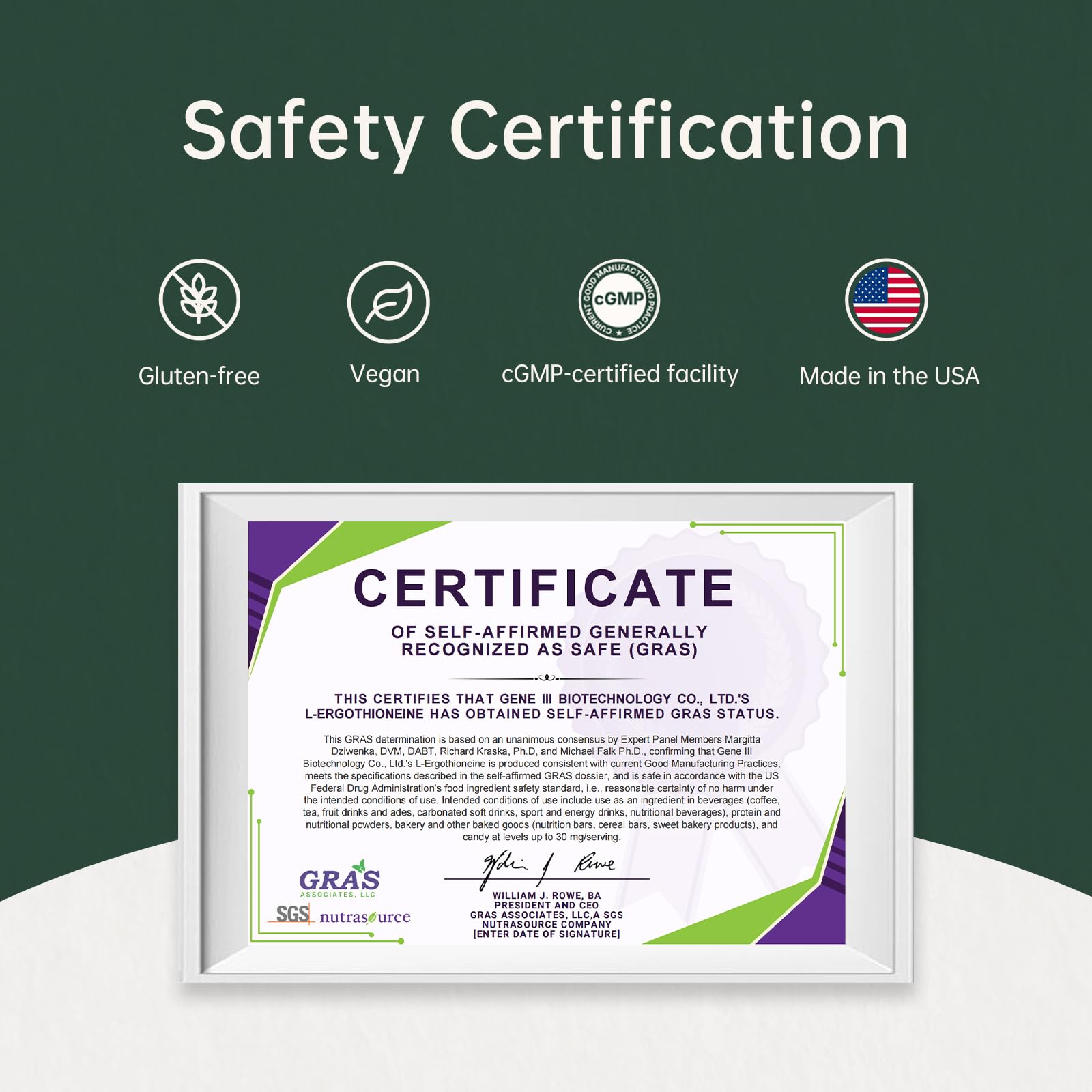 GENEIII L-Ergothioneine NSF-certified facility emblem communicates quality control.