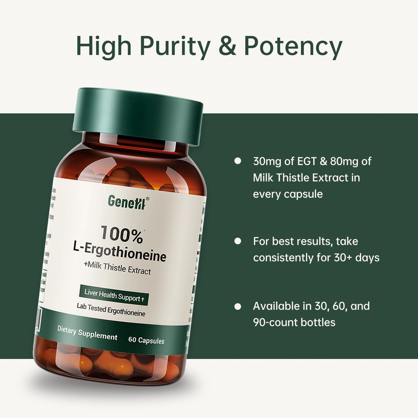 Premium packaging emphasizing vegan, non-GMO, and safe daily use for GeneIII.