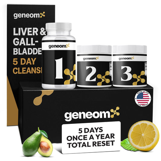 Geneomx 5-day liver cleanse capsules supporting gentle digestion.