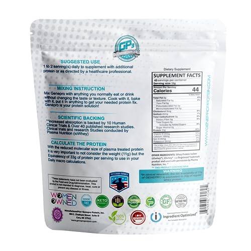 GENEPRO GEN. 3 unflavored protein powder jar highlighting high absorption and zero sugar