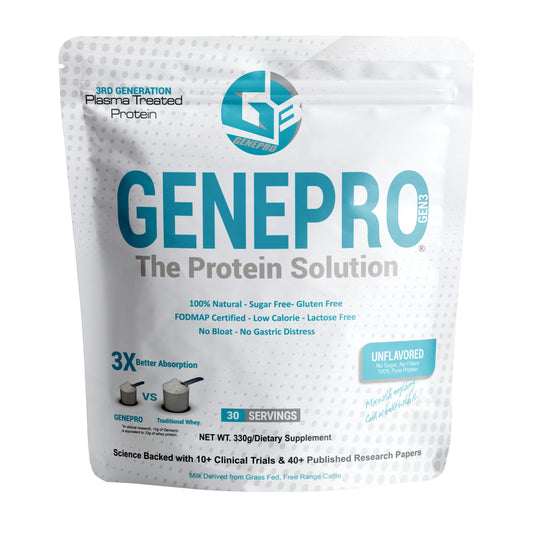 GENEPRO GEN. 3 unflavored whey isolate in a jar for versatile shakes