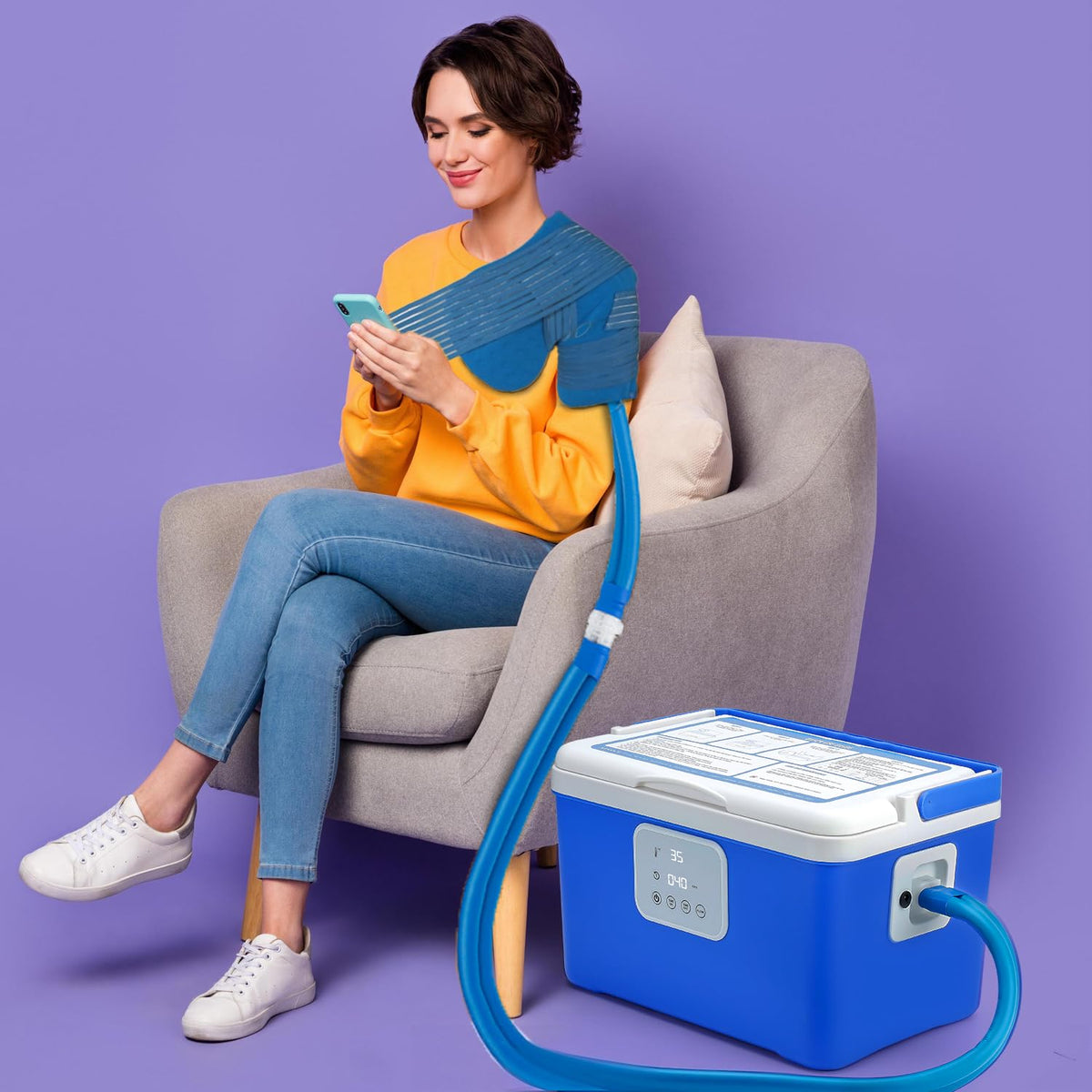 General Armor cold therapy machine front view for focused shoulder and knee relief