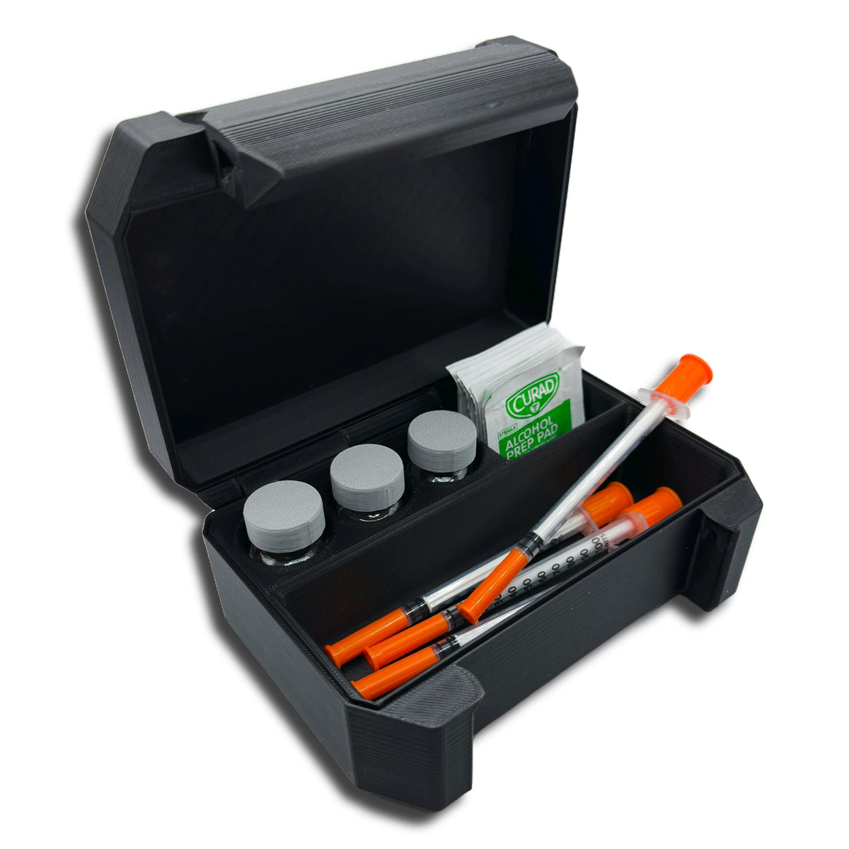 Generic 3-slot vial storage case with upright slots for secure fridge transport