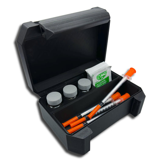 Generic 3-slot vial storage case with upright slots for secure fridge transport