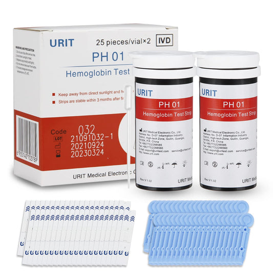 Generic 50 hemoglobin test strips package for URIT meters, ready for home use