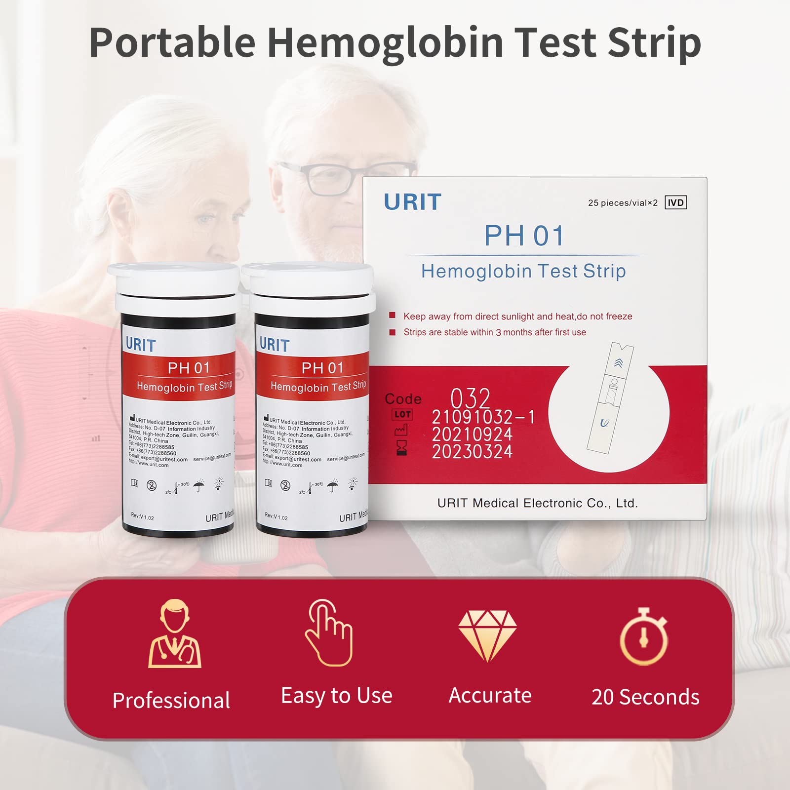 Generic 50 hemoglobin test strips strip-dispensing, easy access during home testing