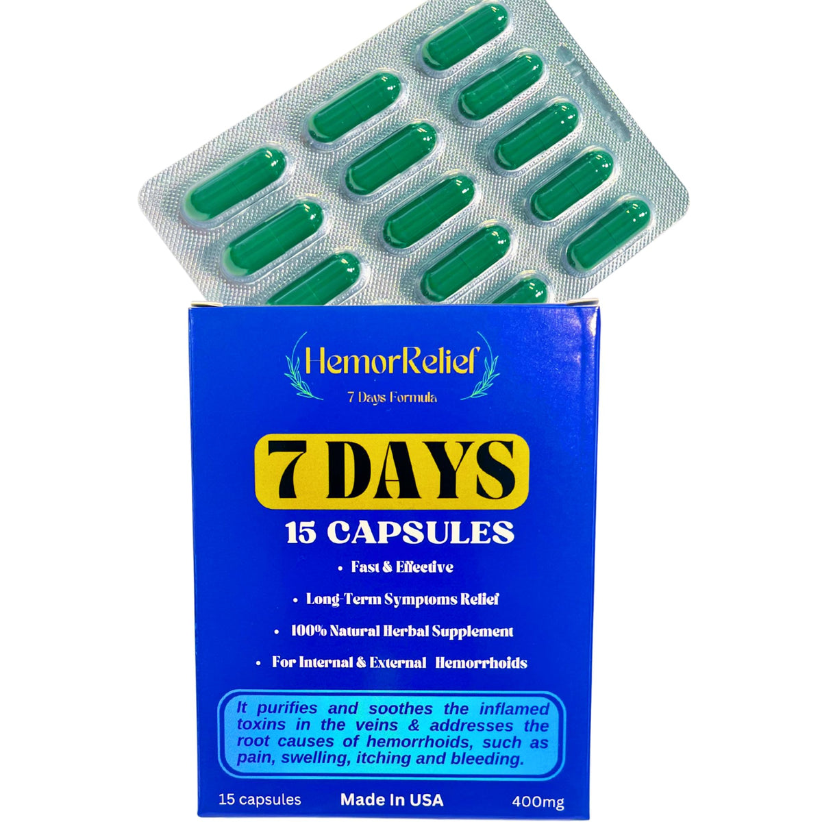 Generic 7Days hemorrhoid detox formula bottle for daily, natural relief.