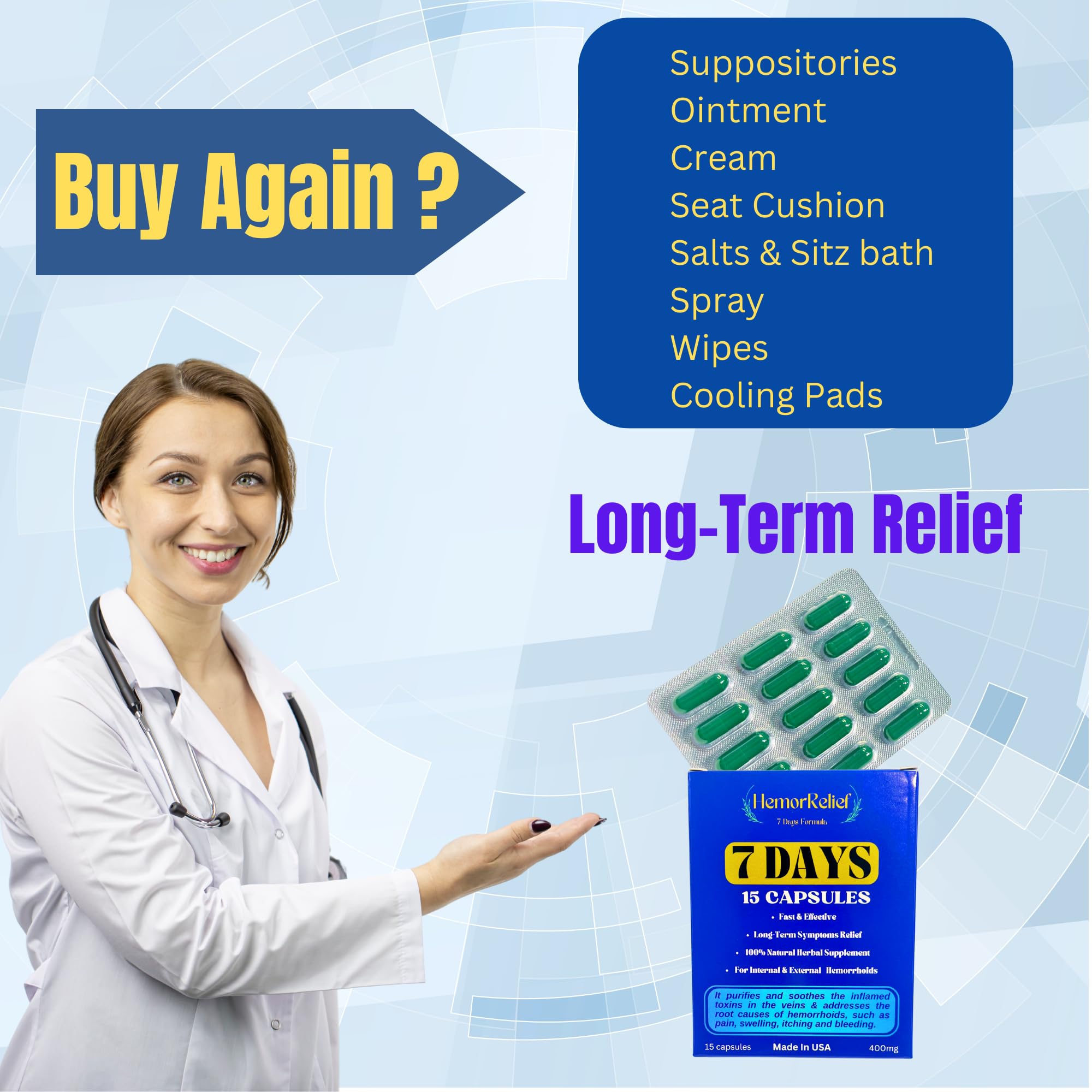 Generic 7Days hemorrhoid detox formula dosage capsules for simple daily routine.