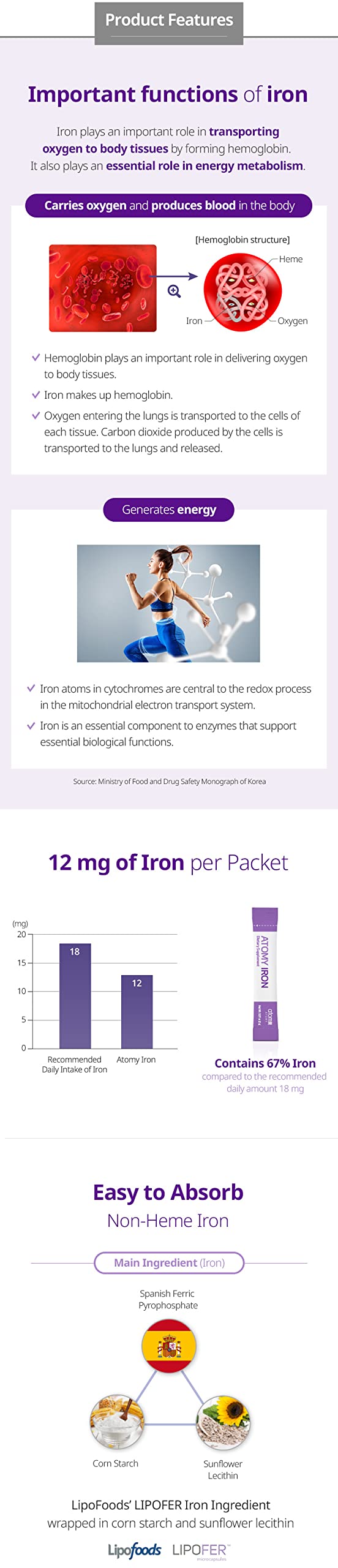 Generic A.T.O.M.Y. iron blueberry stick packet closeup highlights blueberry flavor.