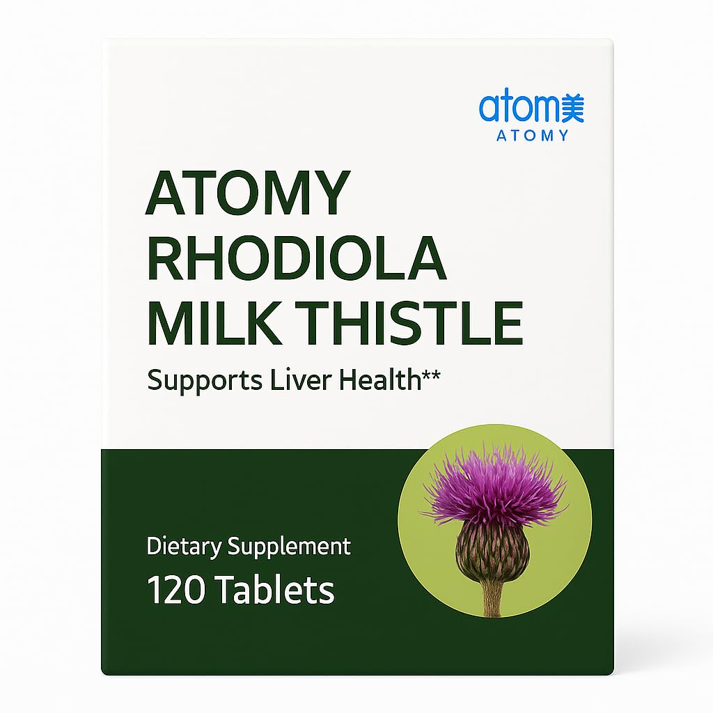 Generic A.T.O.M.Y Rhodiola Milk Thistle bottle for liver health support and energy balance.