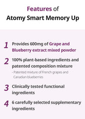 Generic Atomy Smart Memory Up tablets closeup shows 60 tabs for daily cognitive use
