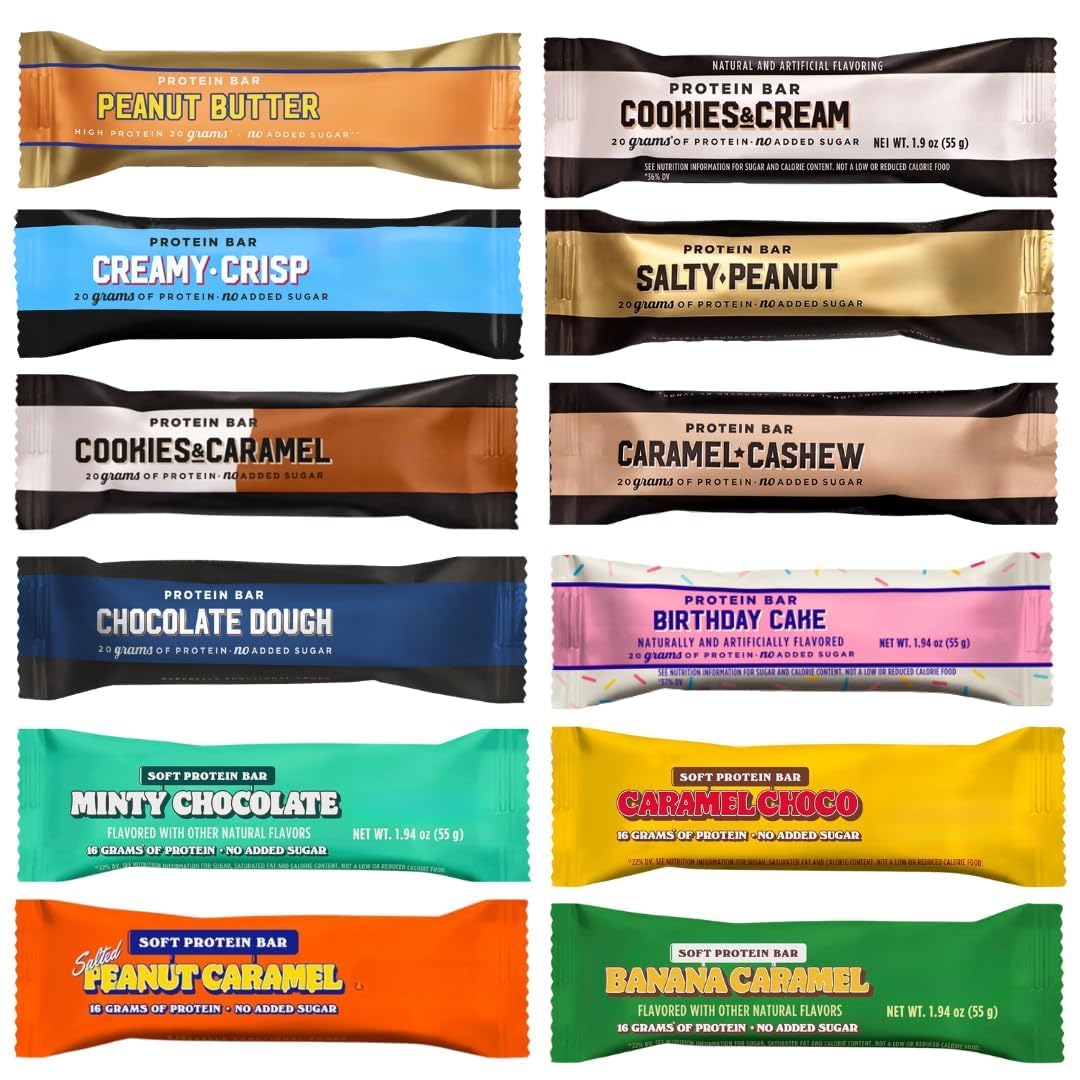 BarebeIIs Protein Bar Variety Pack Sampler front view for versatile snacking.