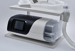 Generic bedside shelf with removable hooks supports AirSense 11, keeping masks within reach