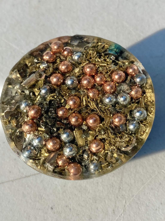 Generic Blue Topaz orgonite visual 2 showing calm workspace potential
