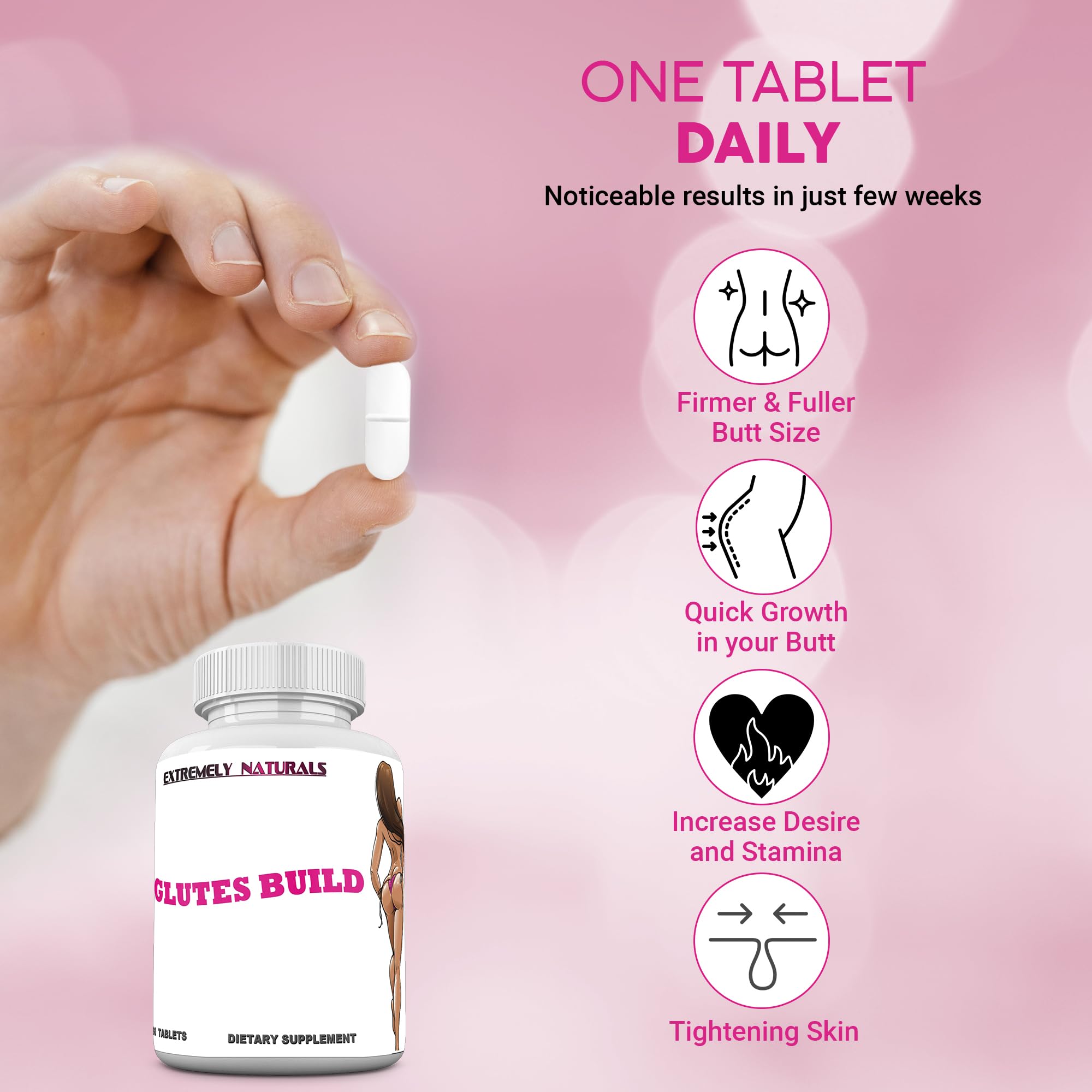 Generic Bum Boost packaging highlights natural ingredients for Brazilian butt shape.