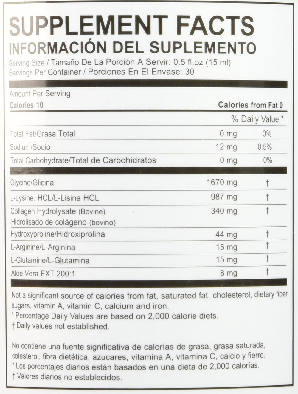 Generic Calorad Advanced ingredients panel suggesting amino acids for tissue renewal.