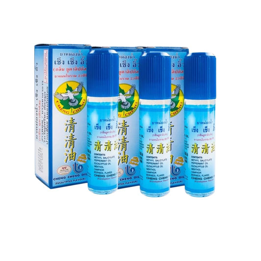 Generic ChengCheng CIM eucalyptus massage oil bottle in a three-pack for on the go relaxation.