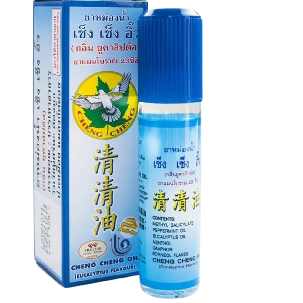 Label on eucalyptus massage oil highlights scent notes and simple application.