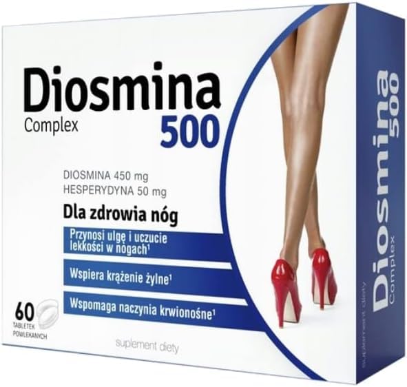 Generic Diosmina Complex bottle label shows micronized diosmin ingredients for leg comfort