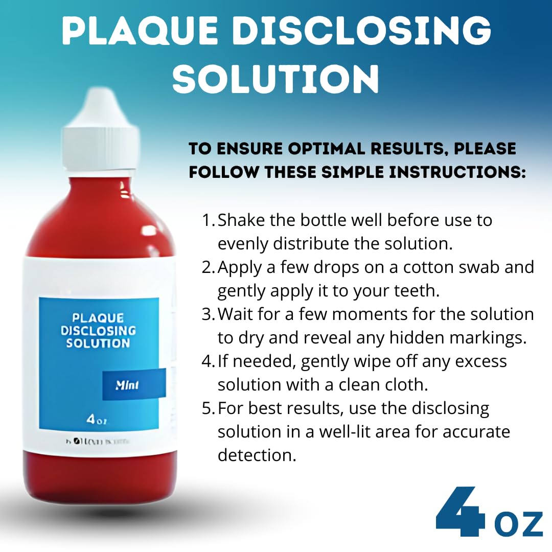 Generic disclosing solution reveals plaque areas for targeted brushing guidance.