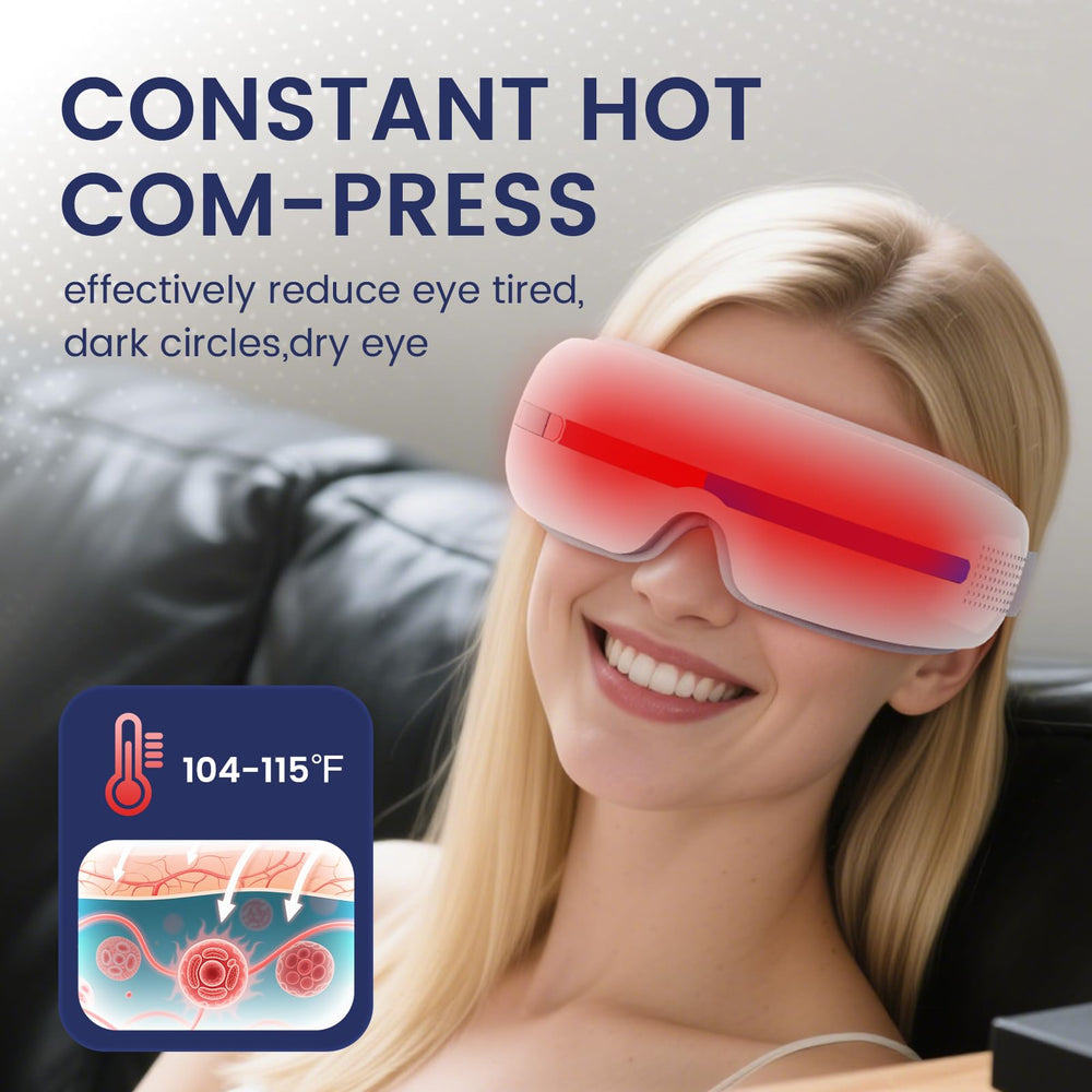 Generic eye massager with heat, five modes for personalized relaxation.