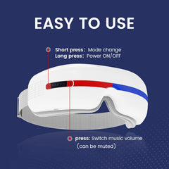 Generic eye massager with heat, built-in music and volume controls.