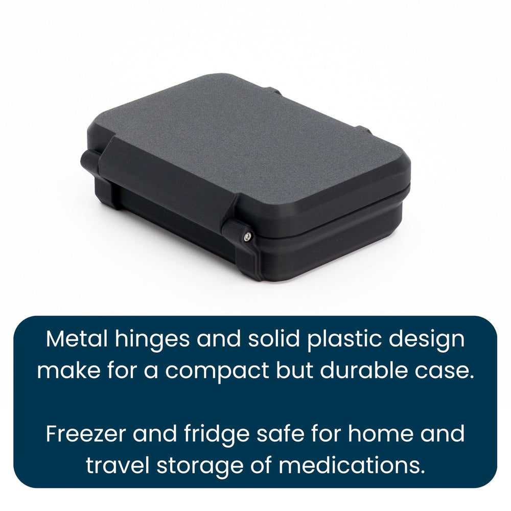 Generic fridge-safe vial case supports cool storage between uses