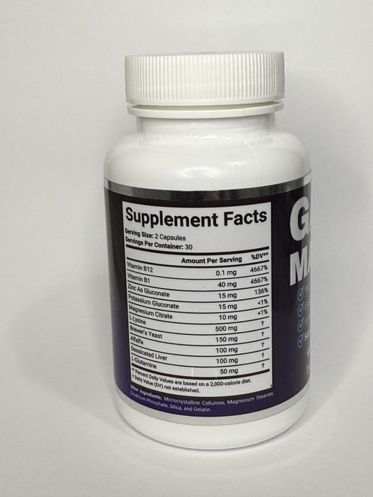 Generic GainMax ingredients label highlights key components for potential muscle support.