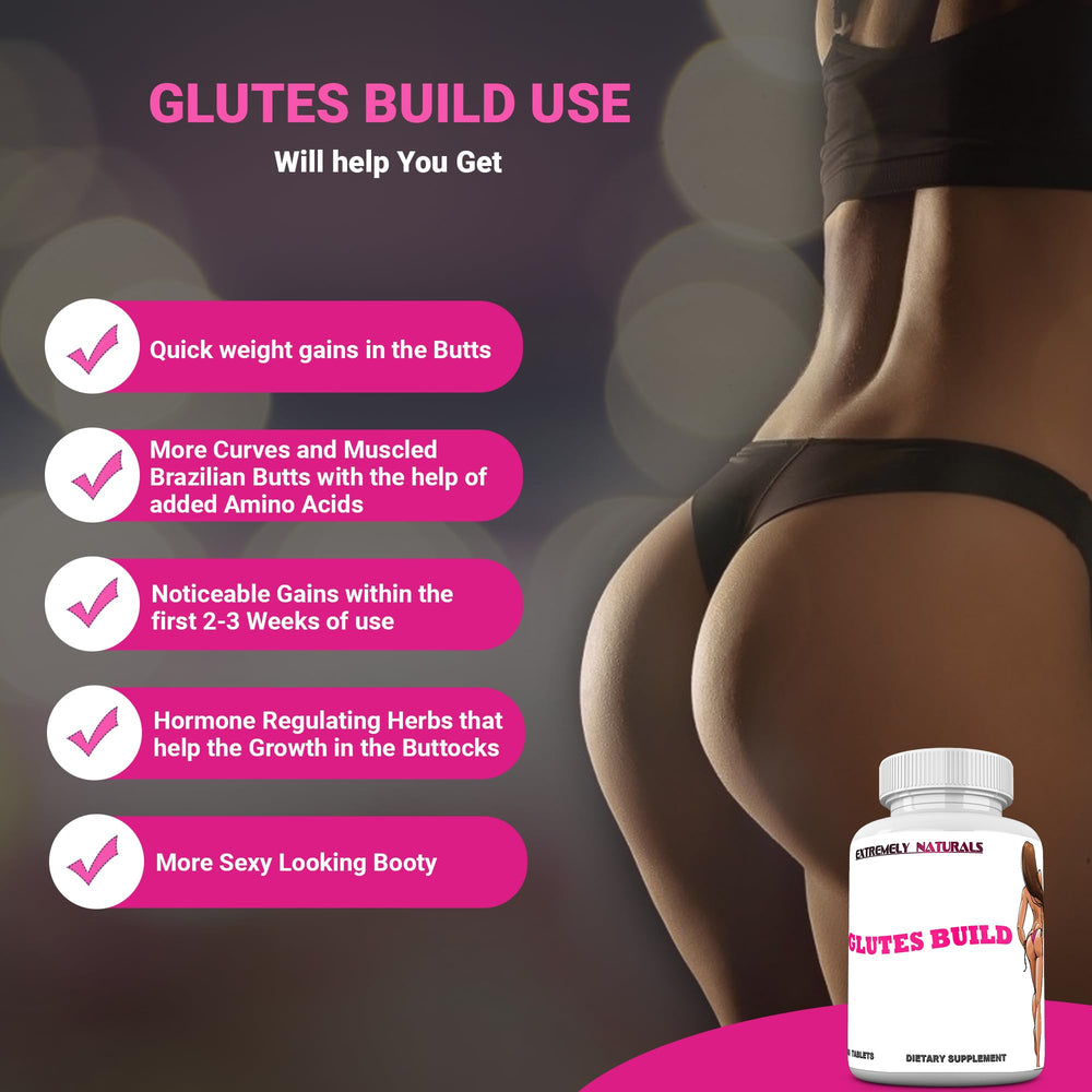 Generic Glutes Build bottle pour shows easy daily use for booty enhancement.