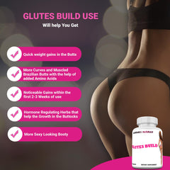 Generic Glutes Build bottle pour shows easy daily use for booty enhancement.