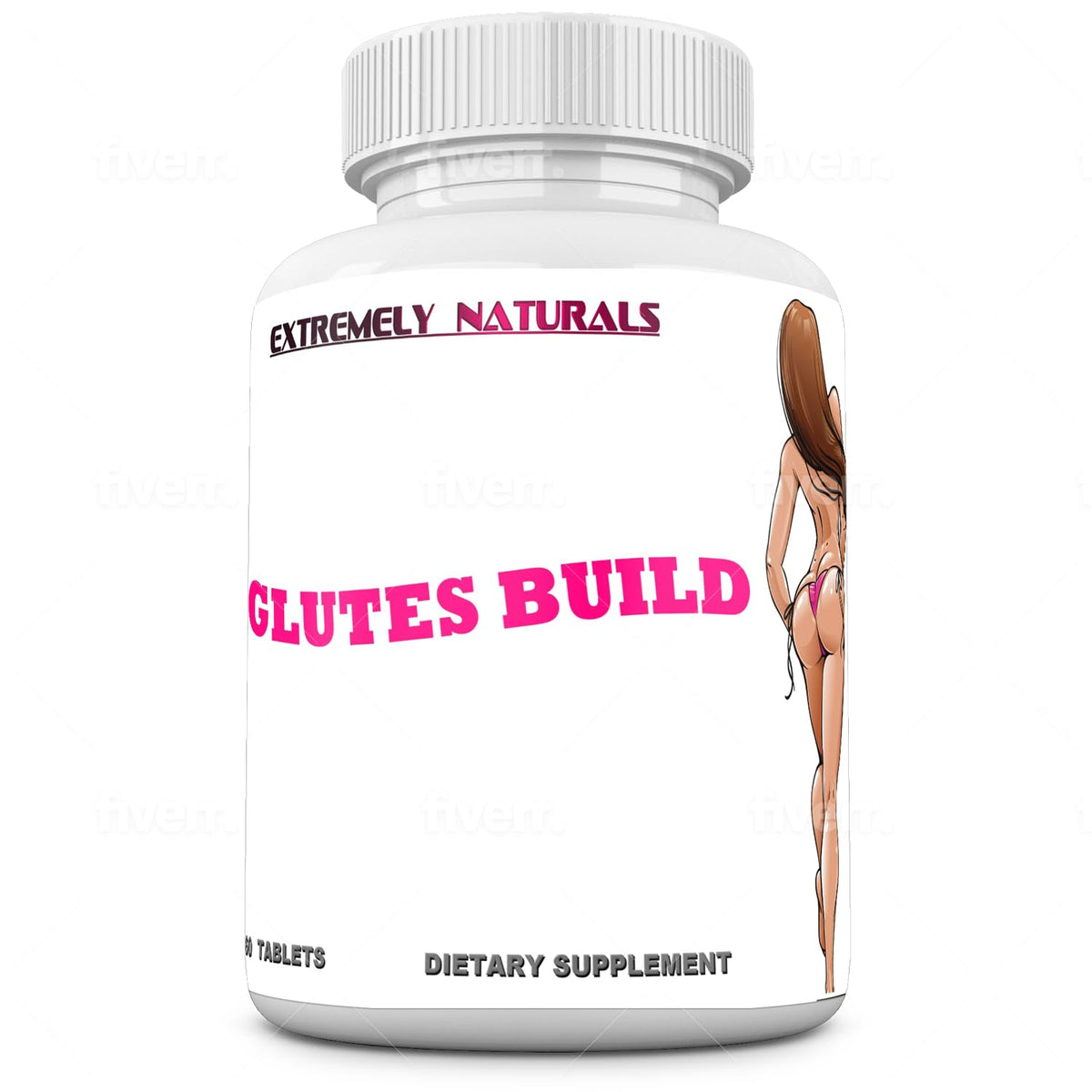Generic Glutes Build bottle with capsules ready for booty enhancement.