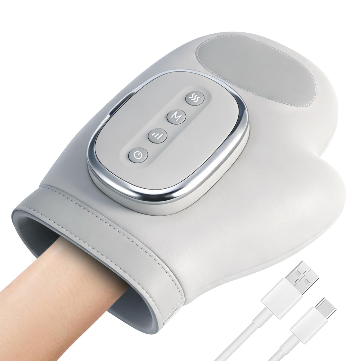 Generic hand massager in front view with heat and compression for relaxed hands