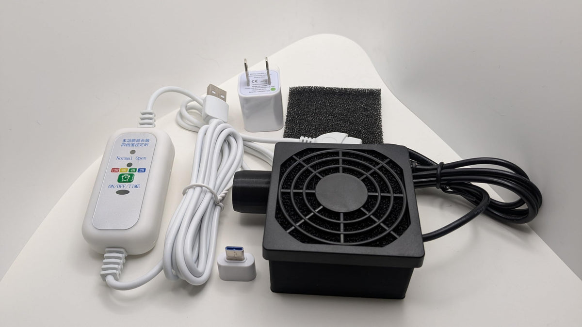 Generic hose dryer front view shows quiet USB powered operation