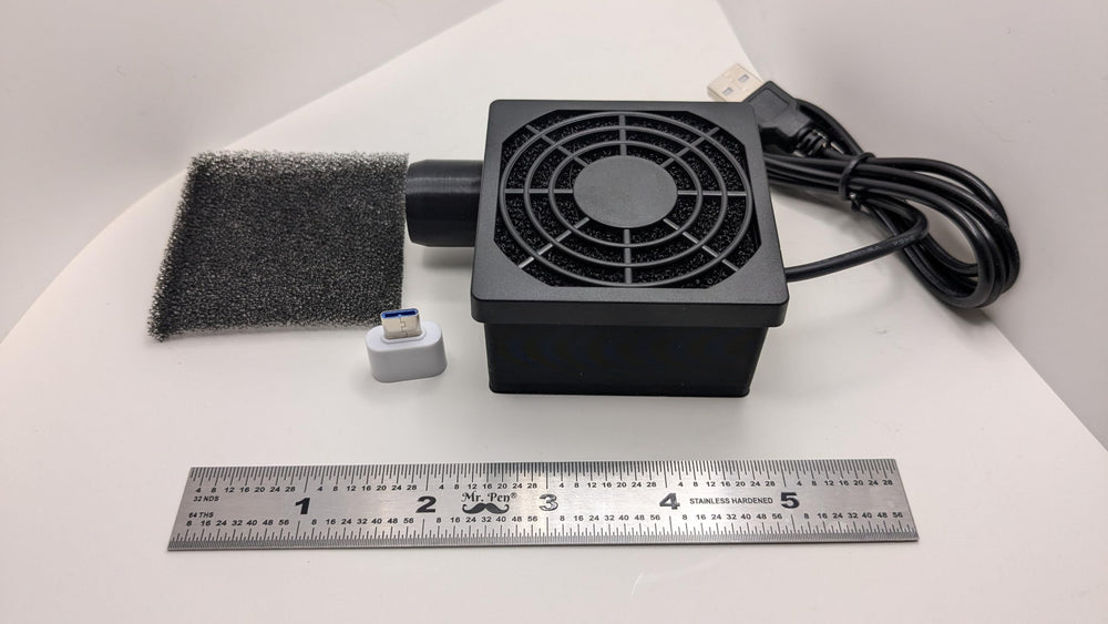 Generic hose dryer with filter USB-C adapter visible for versatile power options.