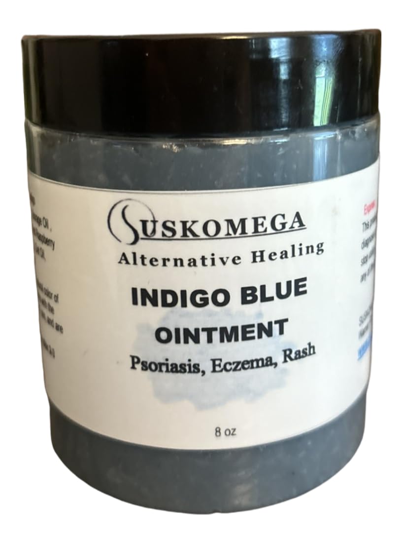 Generic Indigo Blue Ointment 8oz front label highlights natural ingredients for soothing skin