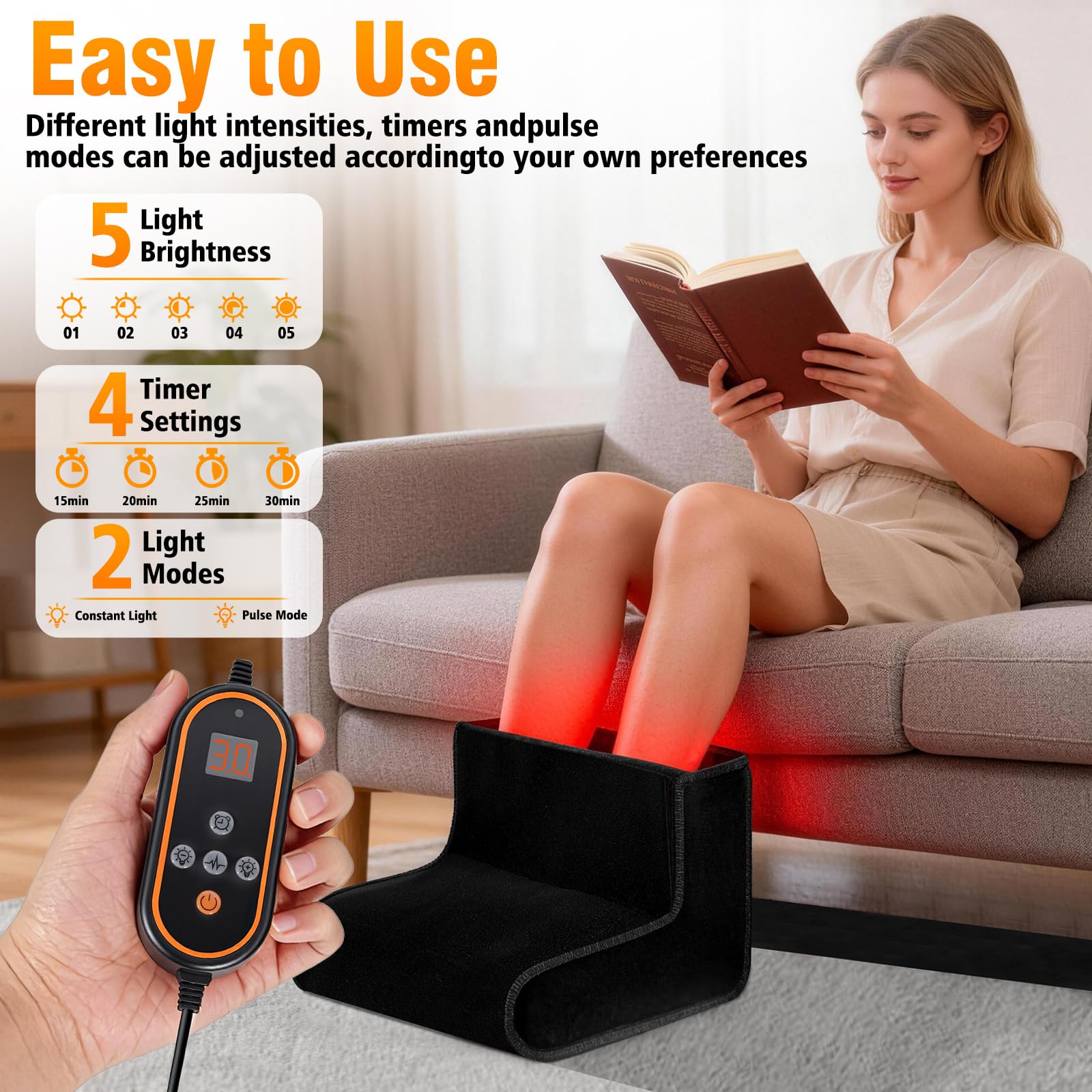 Generic infrared and red light therapy for feet during daily activities