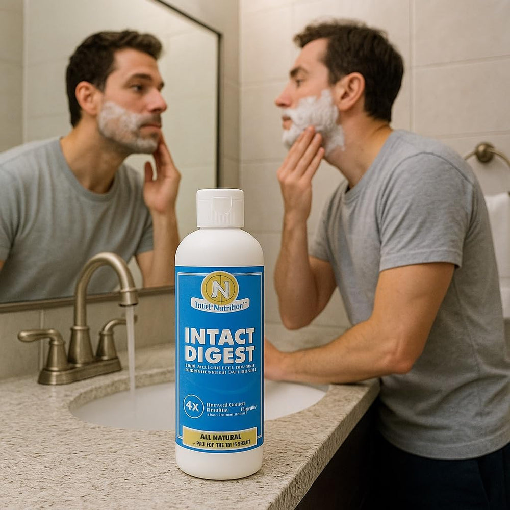 Generic Intact Digest glass with serving implies immune-friendly daily wellness.