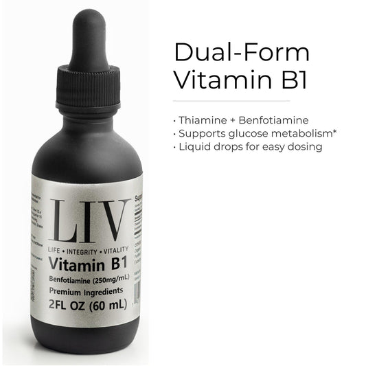 Generic LIV Vitamin B1 Liquid dropper showing easy sublingual dosing