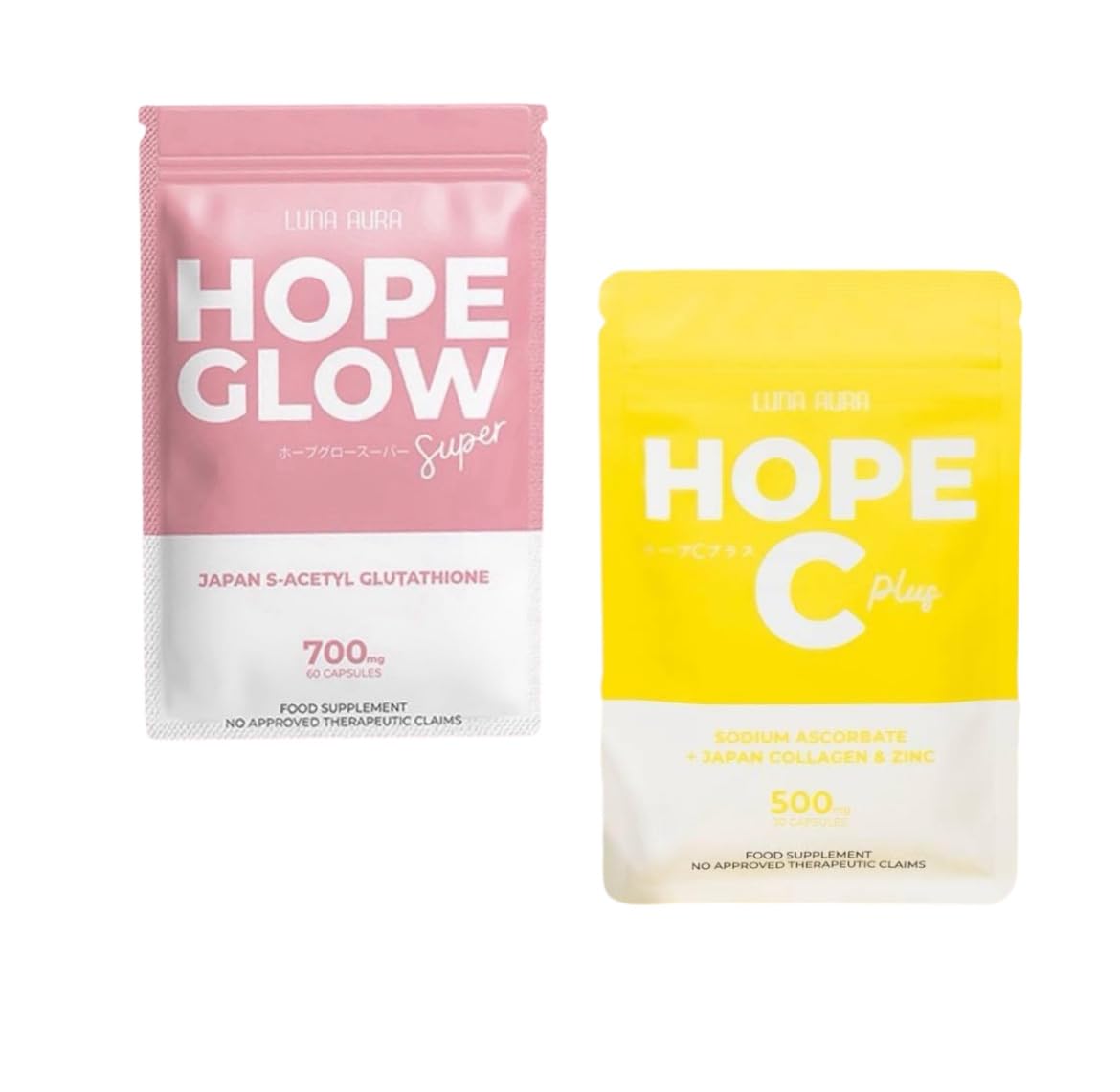 Generic Luna Aura HOPE GLOW bottle promotes radiant skin