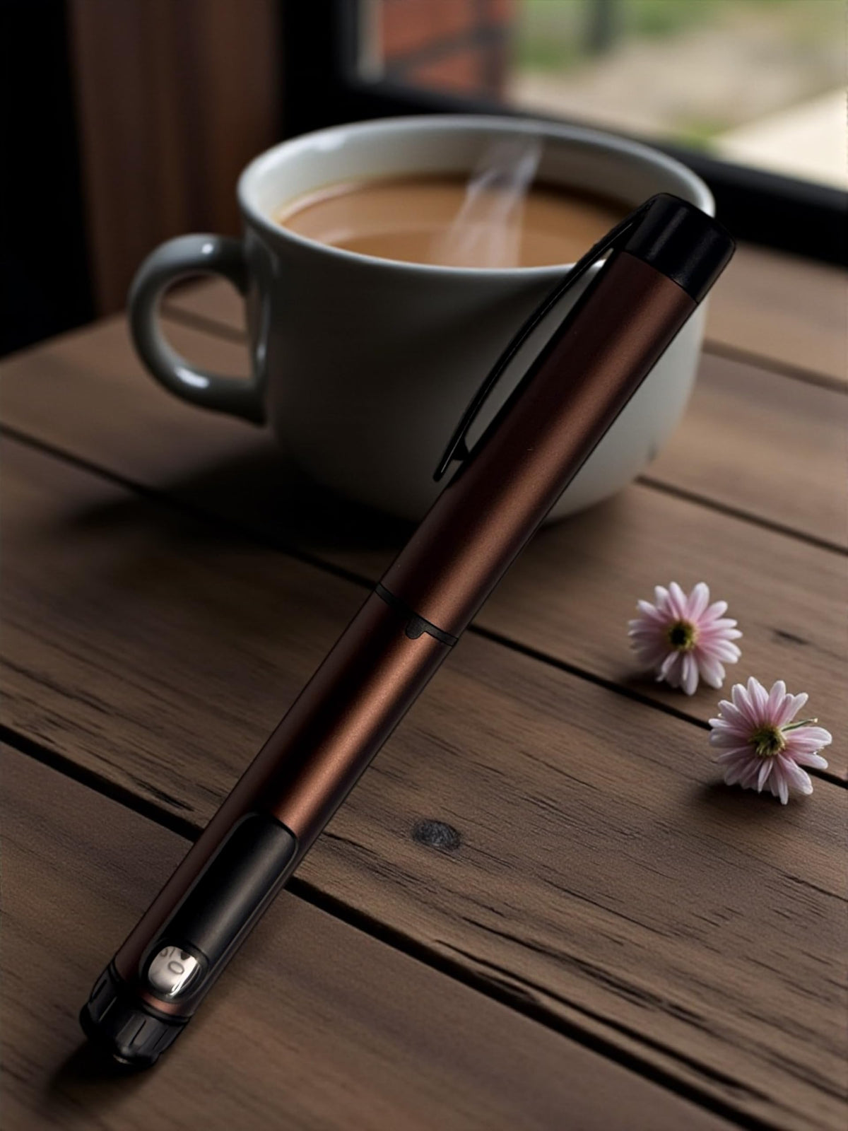Generic Marquee metal dosing pen with adjustable dial enabling precise unit control.