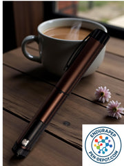 Generic Marquee metal pen exterior shows durable, reusable research design.
