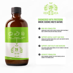 Close-up of Generic Maya Formula ingredients featuring sarsaparilla and burdock
