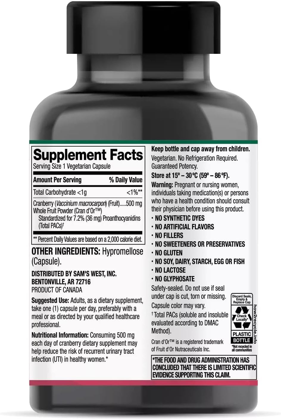Generic Member Cranberry Supplement capsules closeup show compact 500mg dose for daily use