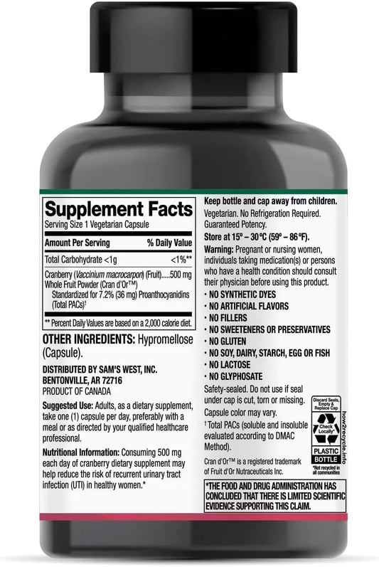 Generic Member Cranberry Supplement capsules closeup show compact 500mg dose for daily use