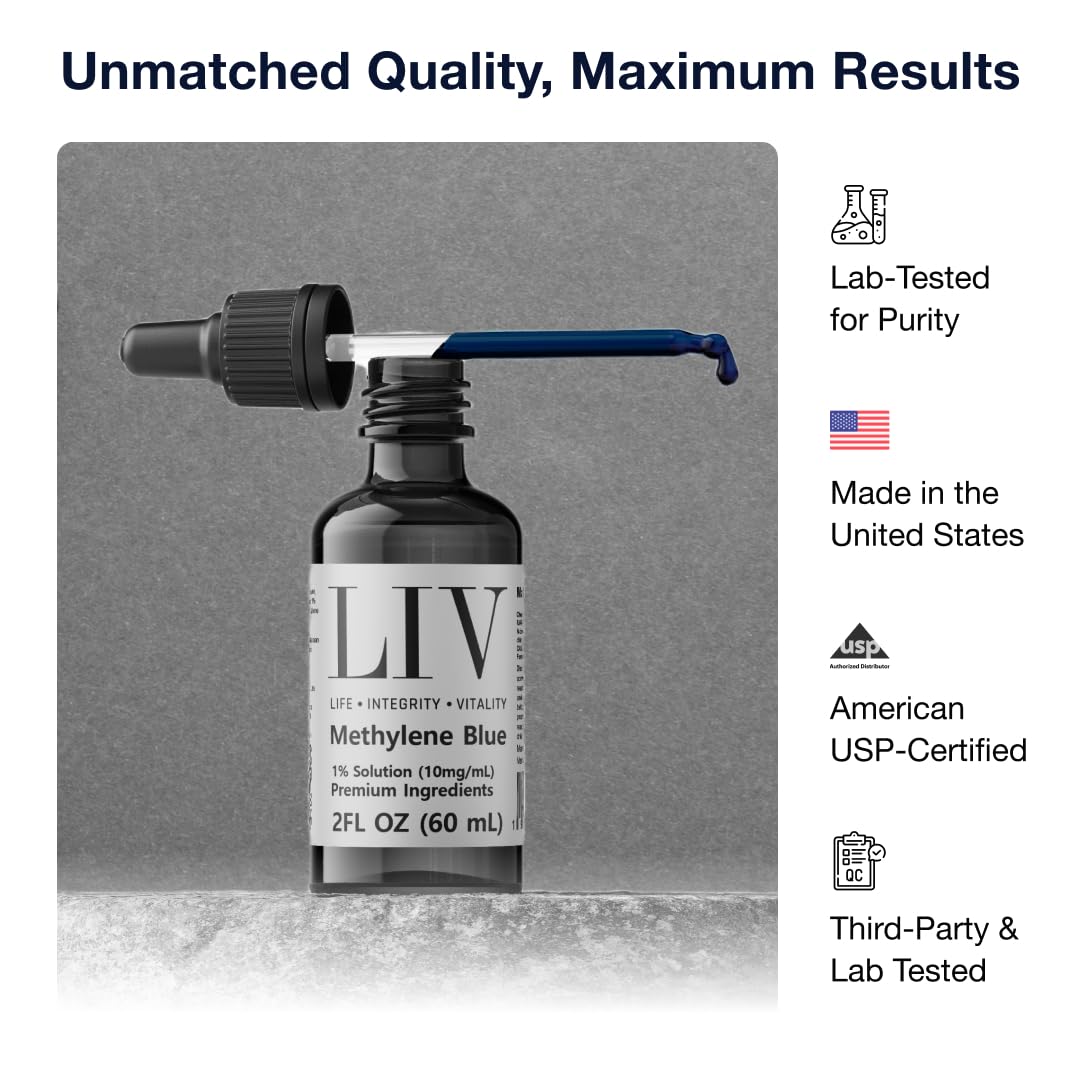 Close-up of Generic Methylene Blue dropper enabling accurate dosing.